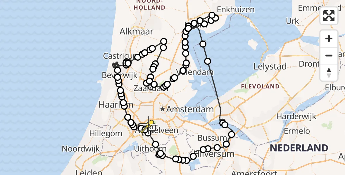 Vluchtroute Politiehelikopter van Schiphol naar Schiphol