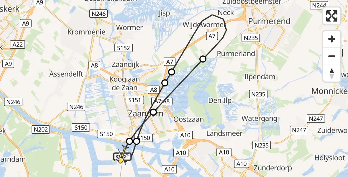 Routekaart van de vlucht: Lifeliner 1 naar Amsterdam Heliport, Elbaweg
