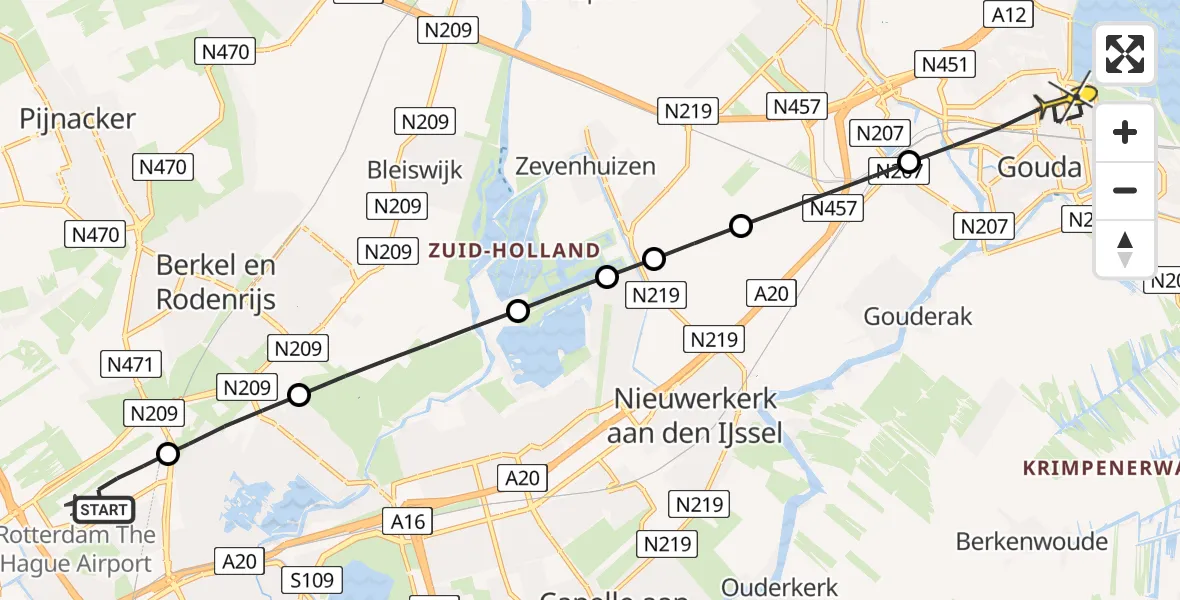 Routekaart van de vlucht: Lifeliner 2 naar Gouda, Bovendijk