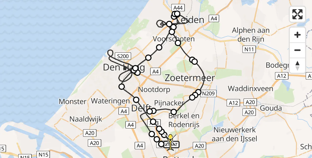 Routekaart van de vlucht: Politieheli naar Rotterdam The Hague Airport, Schieveense polder