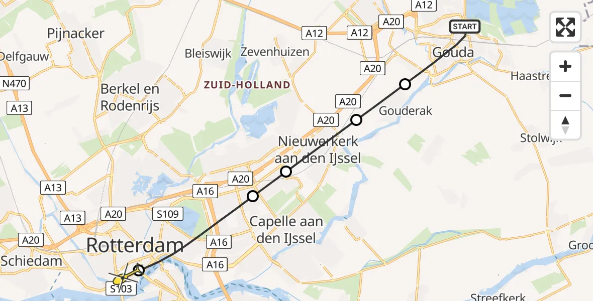 Routekaart van de vlucht: Lifeliner 2 naar Erasmus MC, Blekerssingel