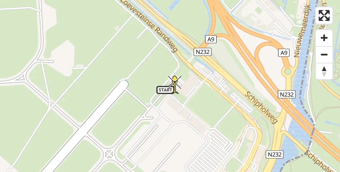 Routekaart van de vlucht: Politieheli naar Schiphol, Loevesteinse Randweg
