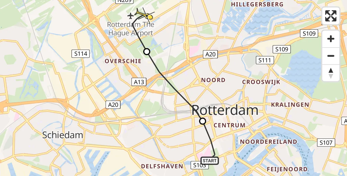 Routekaart van de vlucht: Lifeliner 2 naar Rotterdam The Hague Airport, Anna Paulownastraat