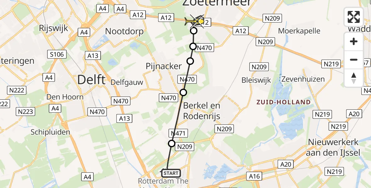 Routekaart van de vlucht: Lifeliner 2 naar Zoetermeer, Oude Bovendijk