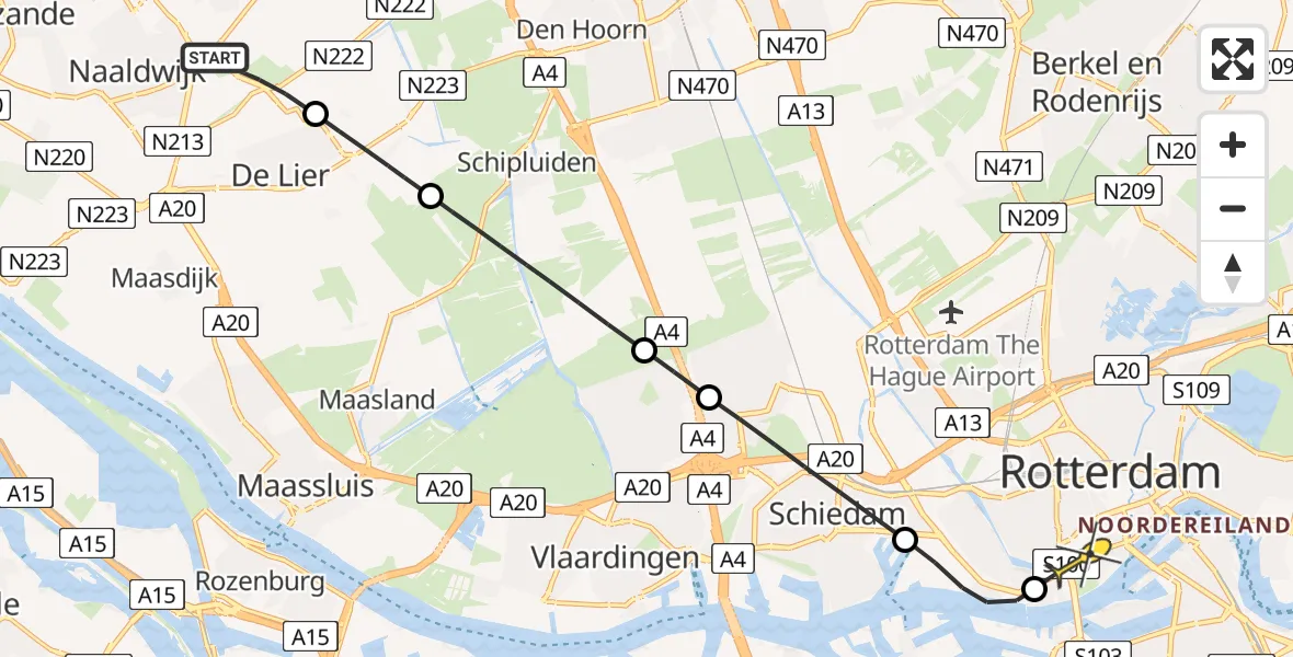 Routekaart van de vlucht: Lifeliner 2 naar Erasmus MC, Veilingroute