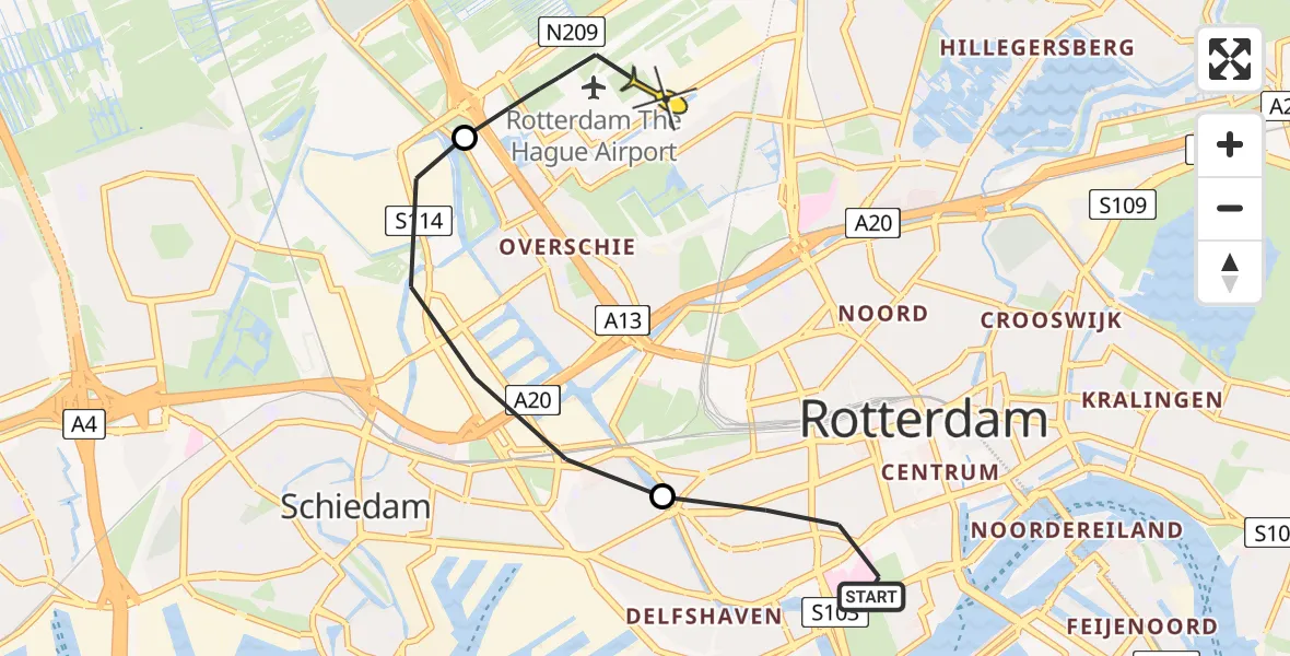 Routekaart van de vlucht: Lifeliner 2 naar Rotterdam The Hague Airport, Johannes de Vouplein