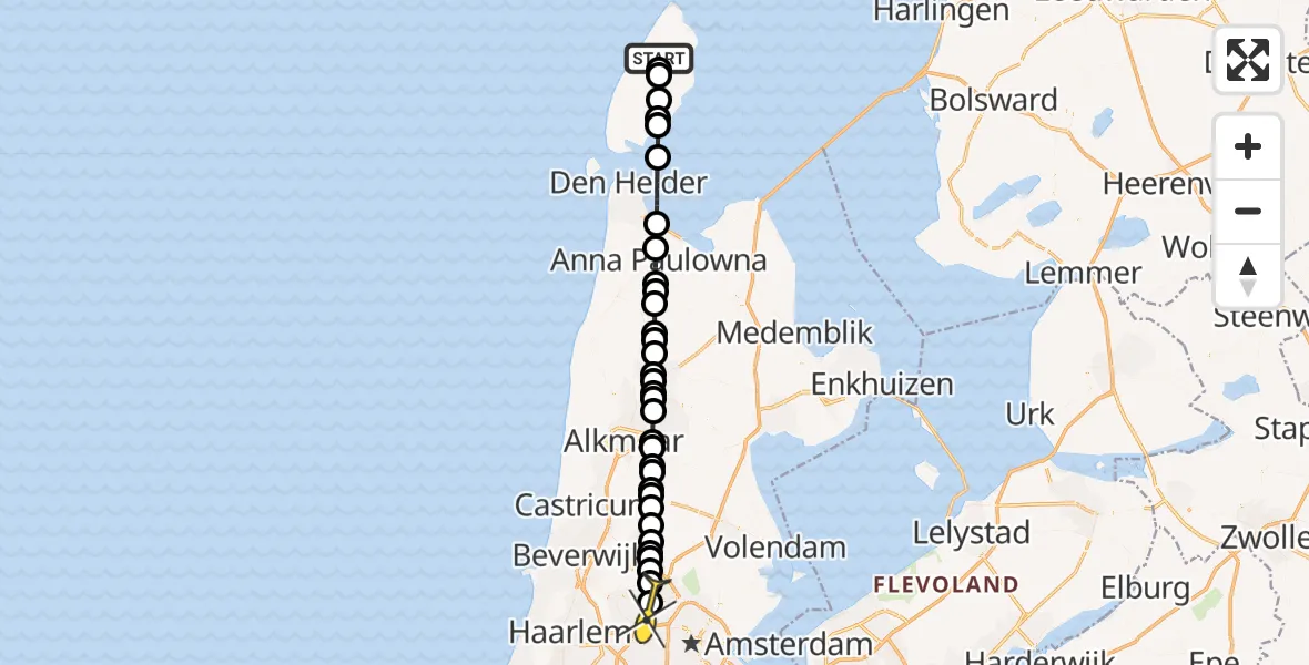 Routekaart van de vlucht: Lifeliner 1 naar Amsterdam Heliport, Hoofdweg