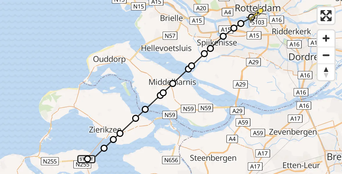 Routekaart van de vlucht: Lifeliner 2 naar Erasmus MC, Noordlangeweg
