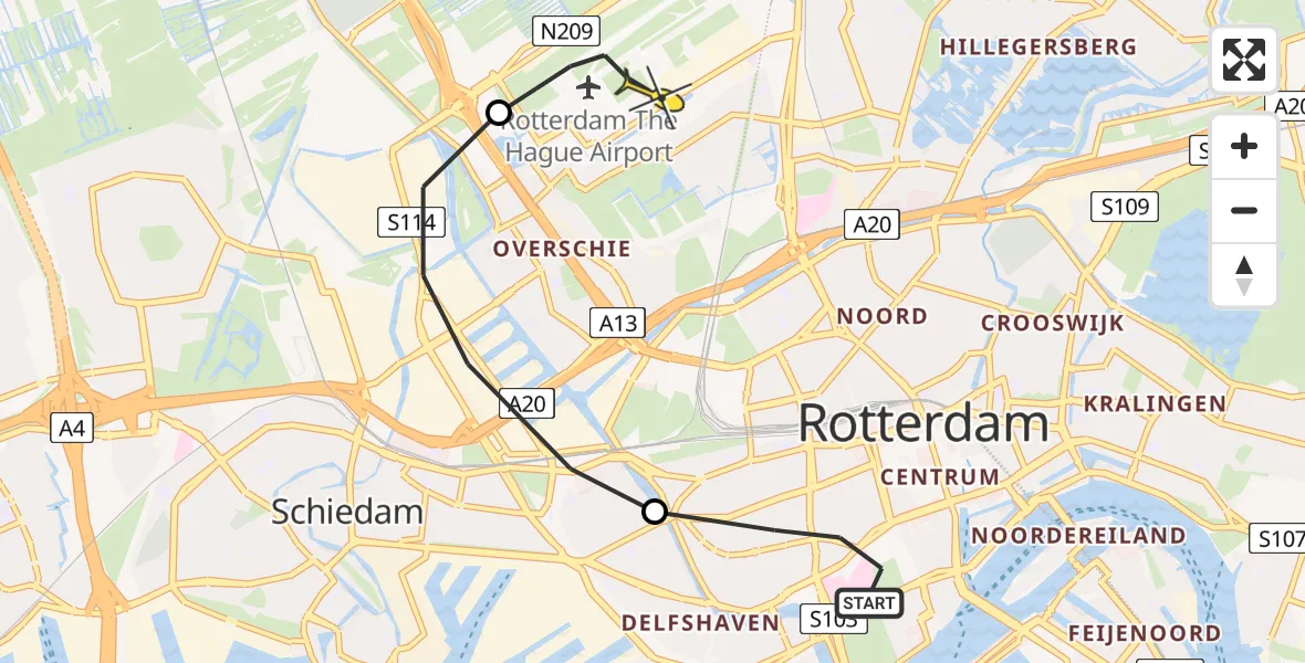 Routekaart van de vlucht: Lifeliner 2 naar Rotterdam The Hague Airport, Schietbaanlaan