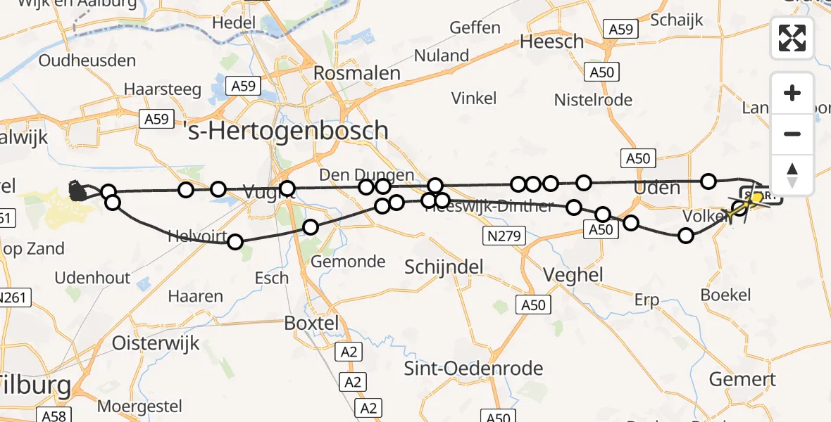 Routekaart van de vlucht: Politiehelikopter naar Vliegbasis Volkel, Zeelandsedijk