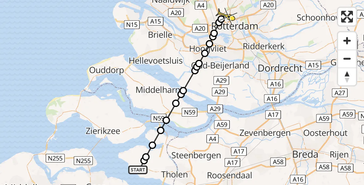 Routekaart van de vlucht: Lifeliner 2 naar Rotterdam The Hague Airport, Wouthoekweg