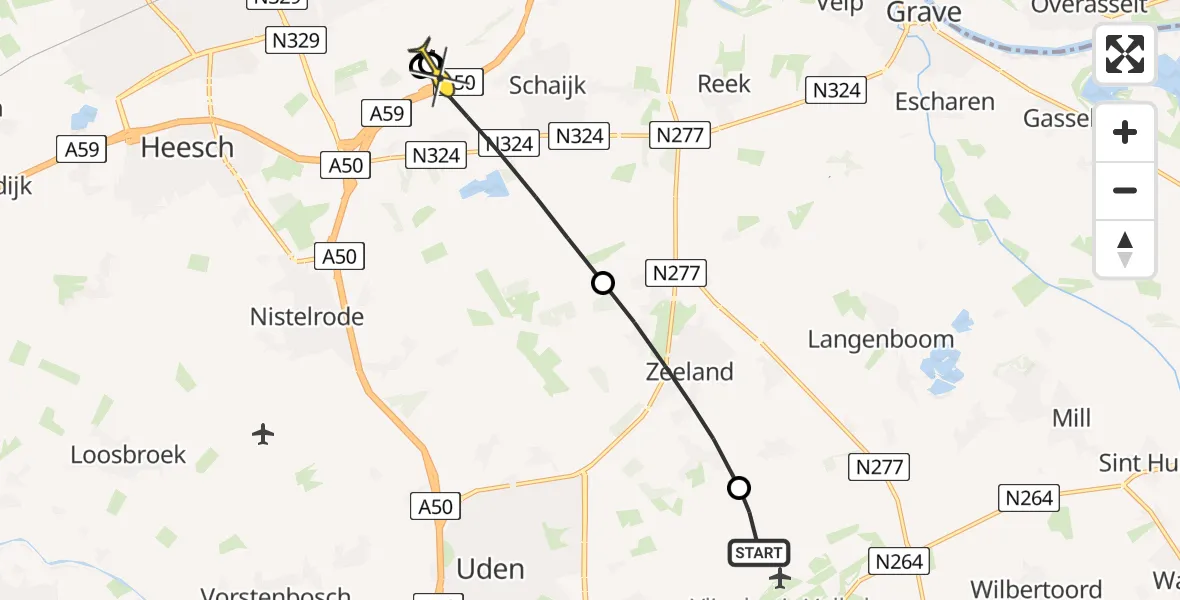 Routekaart van de vlucht: Lifeliner 3 naar Schaijk, Bovenste Trent