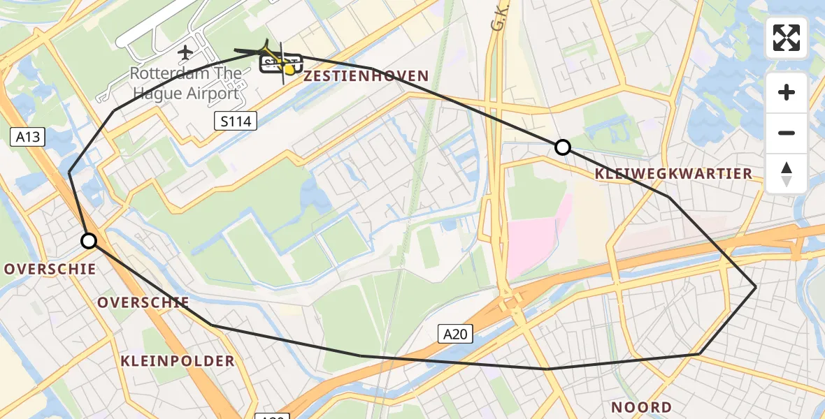 Routekaart van de vlucht: Lifeliner 2 naar Rotterdam The Hague Airport, Zestienhoven