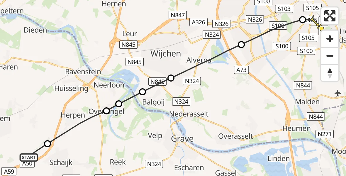 Routekaart van de vlucht: Lifeliner 3 naar Radboud Universitair Medisch Centrum, Schaijkseweg