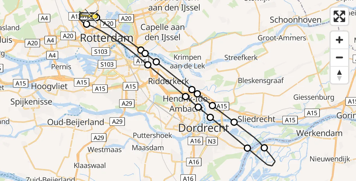 Routekaart van de vlucht: Lifeliner 2 naar Rotterdam The Hague Airport, Zestienhoven