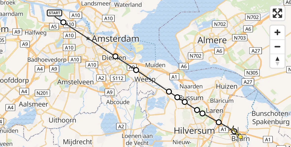 Routekaart van de vlucht: Lifeliner 1 naar Baarn, Corsicaweg