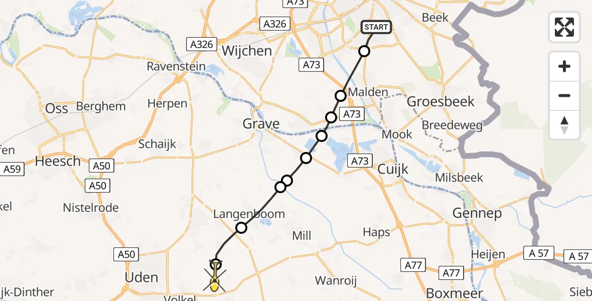 Routekaart van de vlucht: Lifeliner 3 naar Vliegbasis Volkel, Heiweg