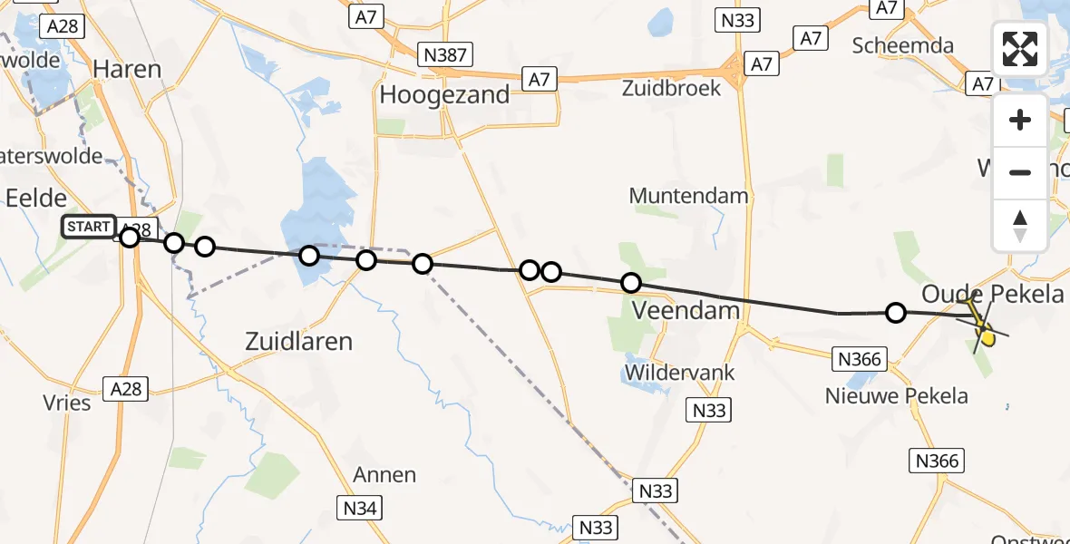 Routekaart van de vlucht: Lifeliner 4 naar Oude Pekela, Groningerstraat