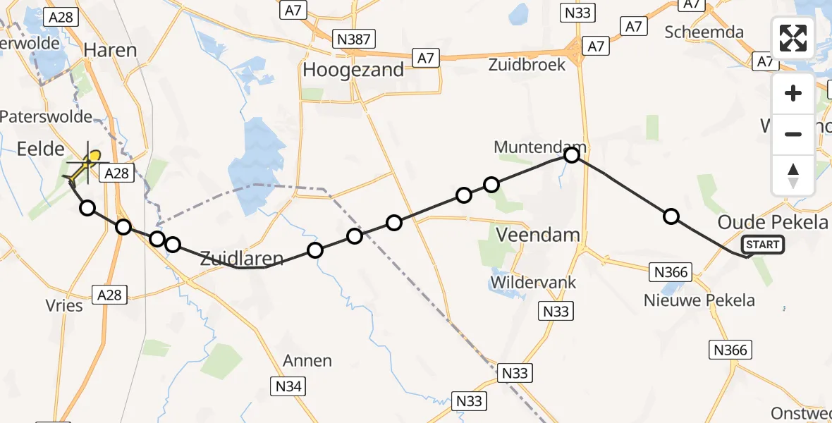 Routekaart van de vlucht: Lifeliner 4 naar Groningen Airport Eelde, Gaslaan