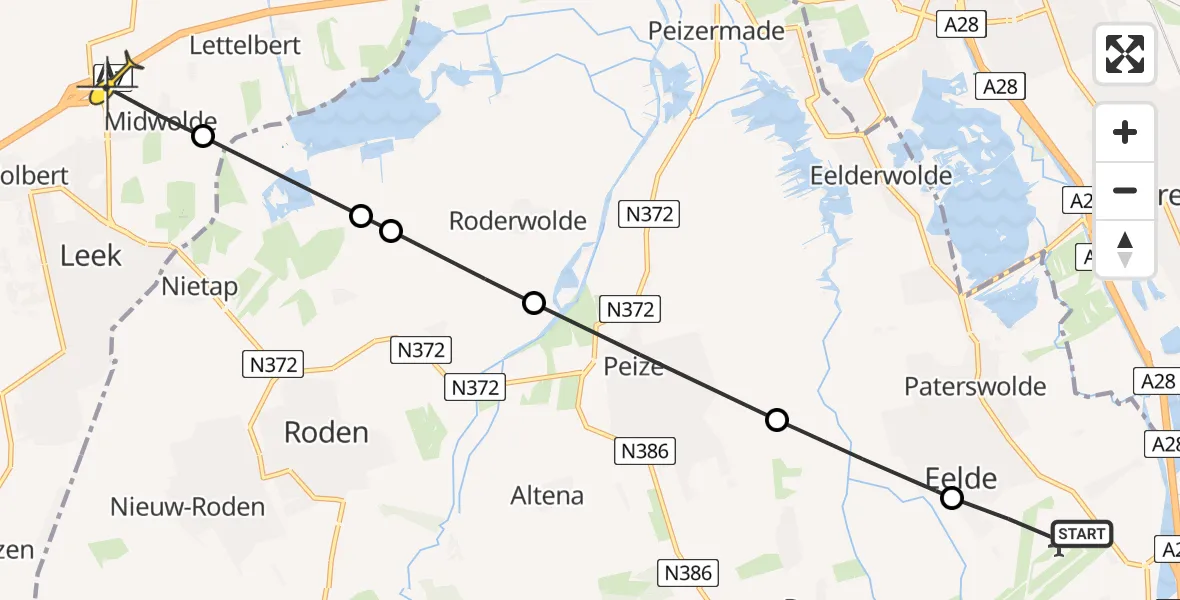 Routekaart van de vlucht: Lifeliner 4 naar Midwolde, Eskampenweg