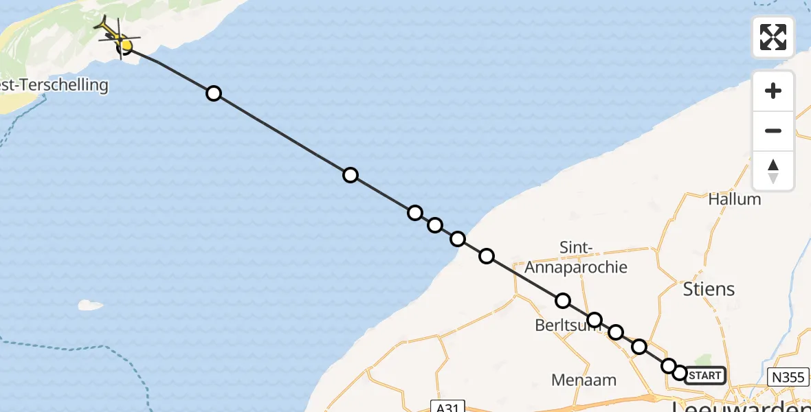 Routekaart van de vlucht: Ambulancehelikopter naar Midsland, Famylje Tammingaleane