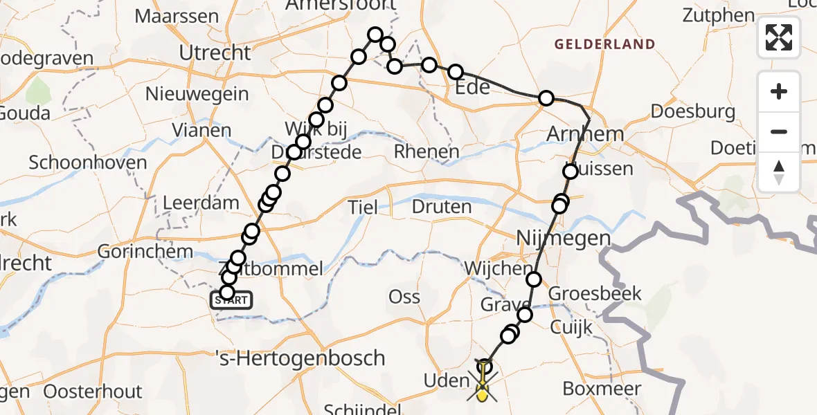 Routekaart van de vlucht: Lifeliner 3 naar Vliegbasis Volkel, Nieuwstraat