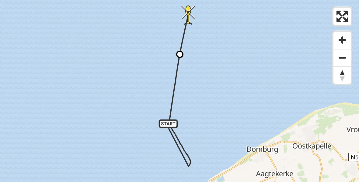 Routekaart van de vlucht: Kustwachthelikopter naar 