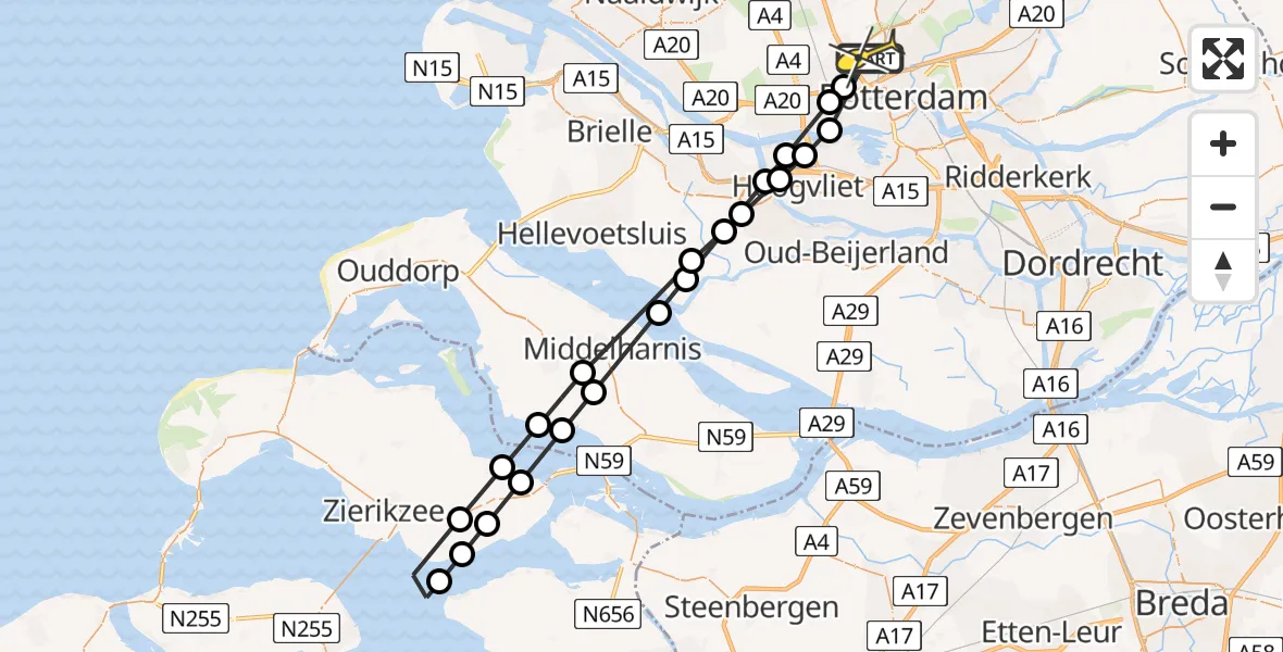 Routekaart van de vlucht: Lifeliner 2 naar Rotterdam The Hague Airport, Van der Duijn van Maasdamweg