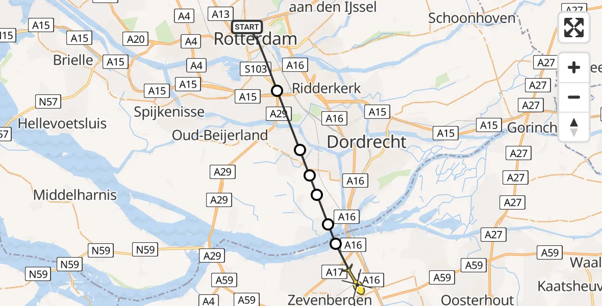 Routekaart van de vlucht: Politiehelikopter naar Zevenbergschen Hoek, Meent