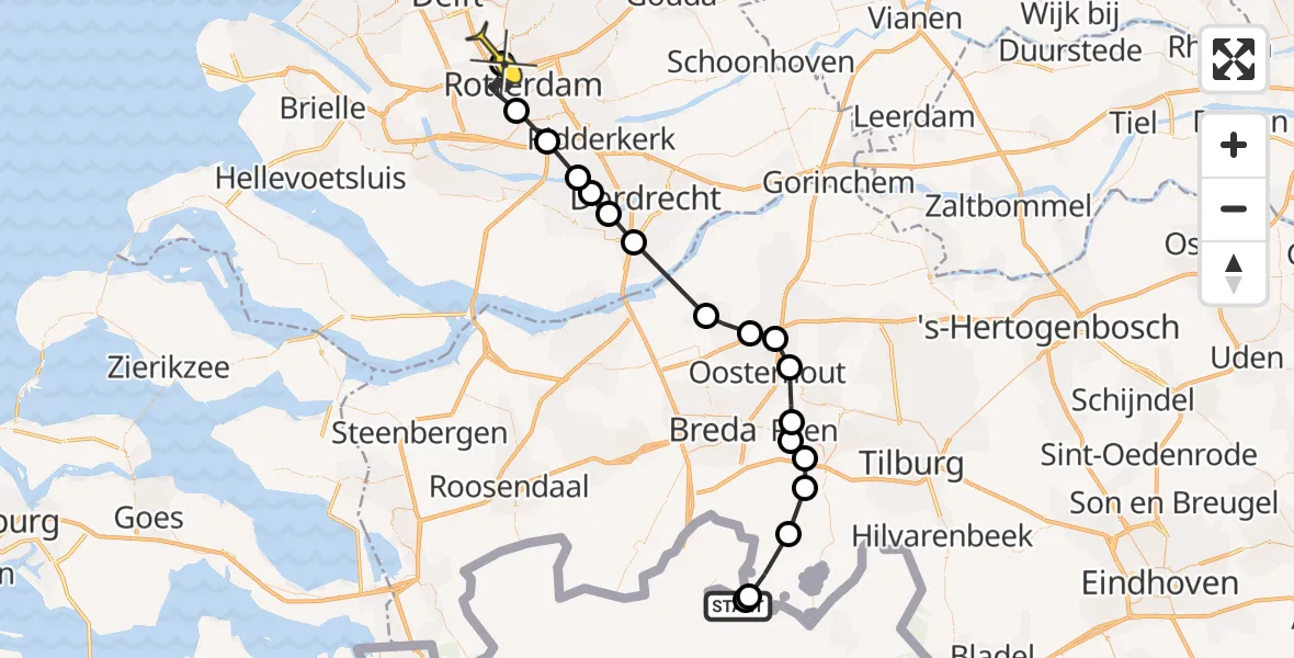 Routekaart van de vlucht: Politieheli naar Rotterdam The Hague Airport, Merkske