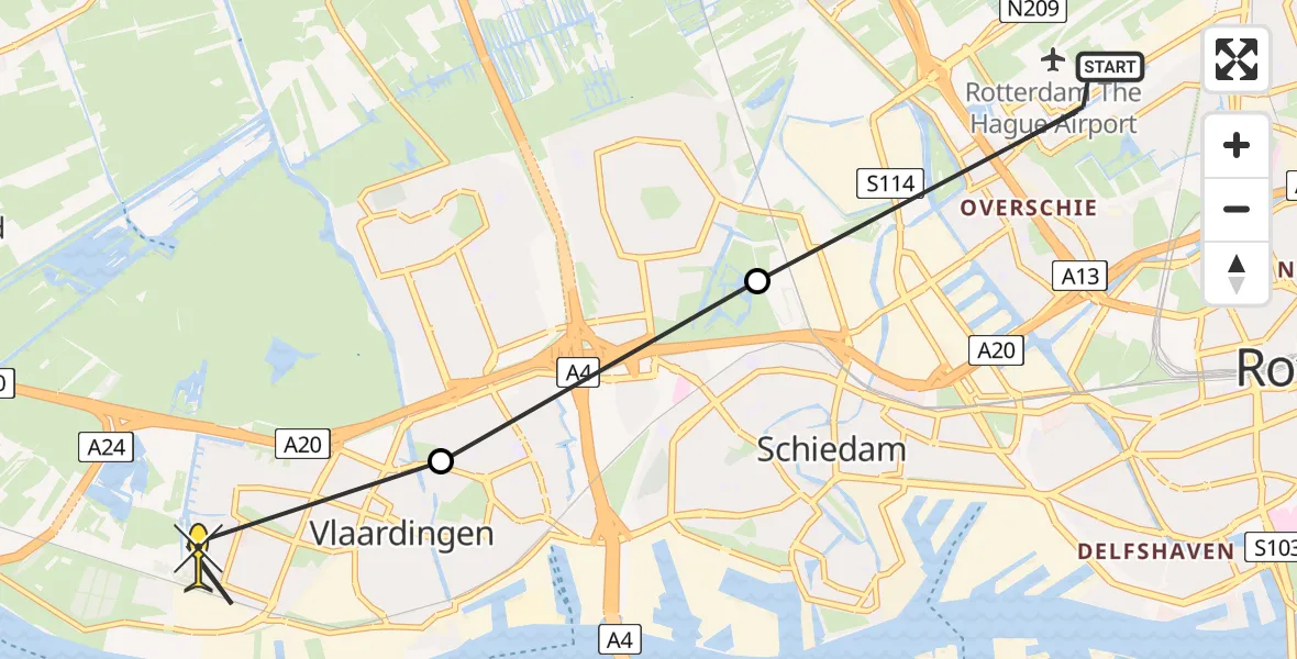 Routekaart van de vlucht: Lifeliner 2 naar Vlaardingen, Schielandstraat