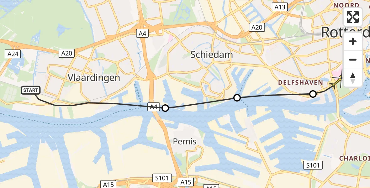 Routekaart van de vlucht: Lifeliner 2 naar Erasmus MC, Maassluissedijk