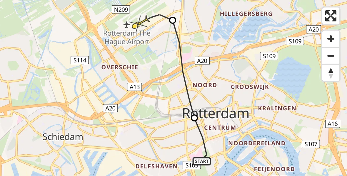 Routekaart van de vlucht: Lifeliner 2 naar Rotterdam The Hague Airport, Weena