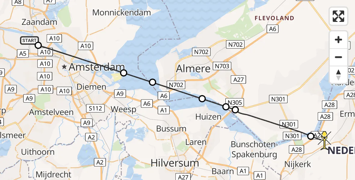 Routekaart van de vlucht: Lifeliner 1 naar Putten, Westhaven