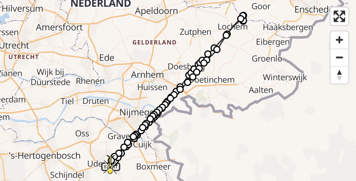 Routekaart van de vlucht: Lifeliner 3 naar Vliegbasis Volkel, Nieuwedijk