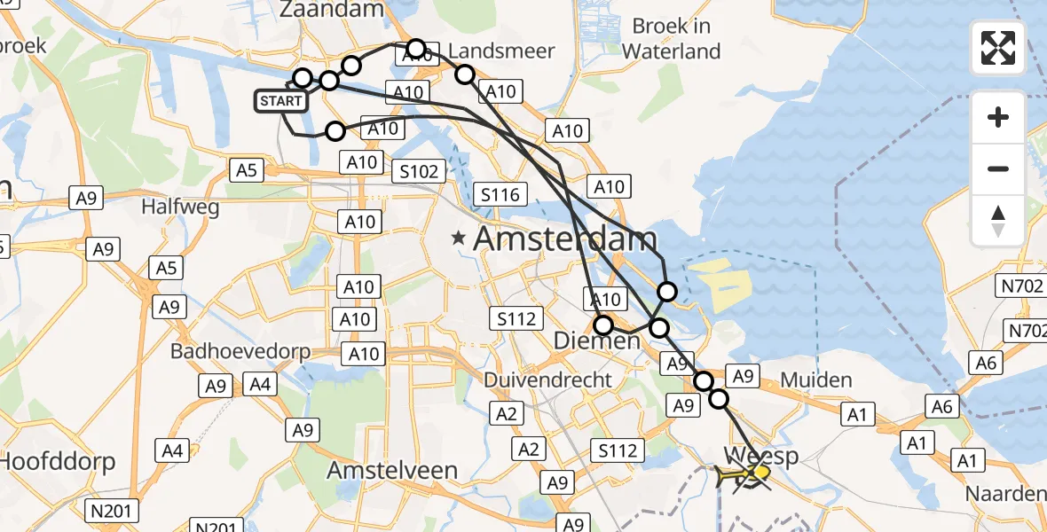 Routekaart van de vlucht: Lifeliner 1 naar Weesp, Corsicaweg