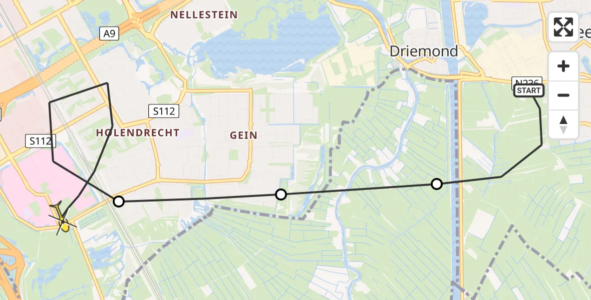 Routekaart van de vlucht: Lifeliner 1 naar Academisch Medisch Centrum (AMC), Nigtevechtsepad