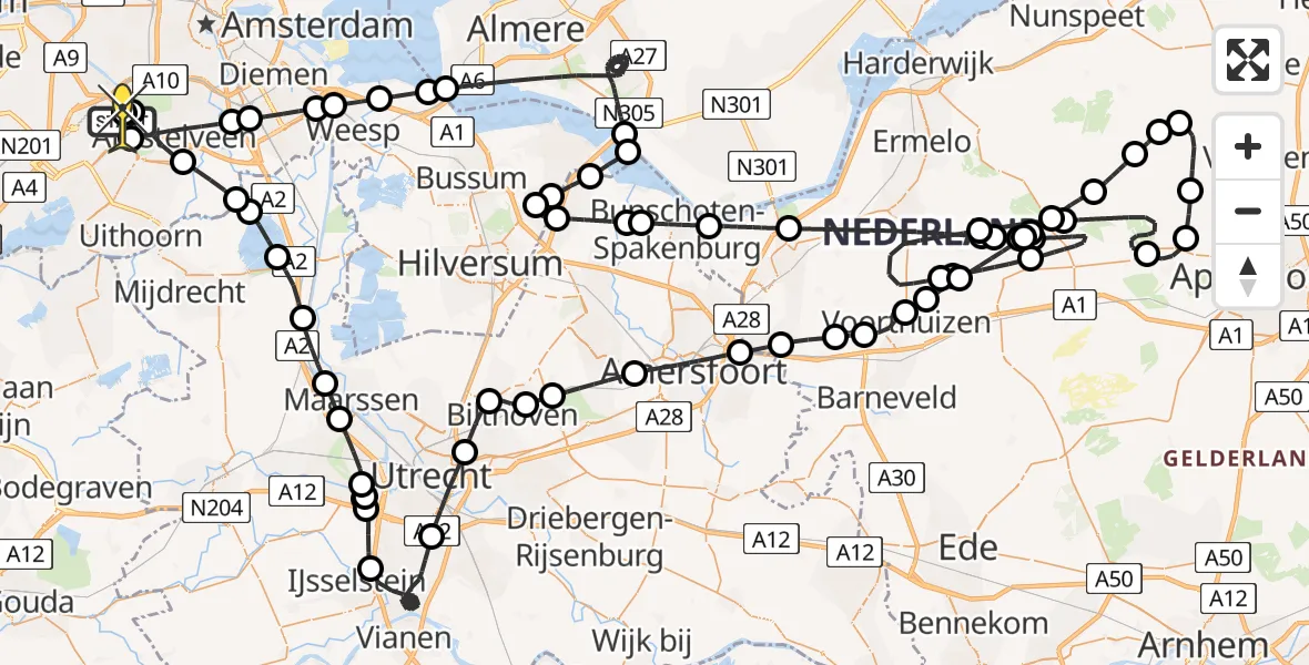 Vluchtroute Politiehelikopter van Schiphol naar Schiphol