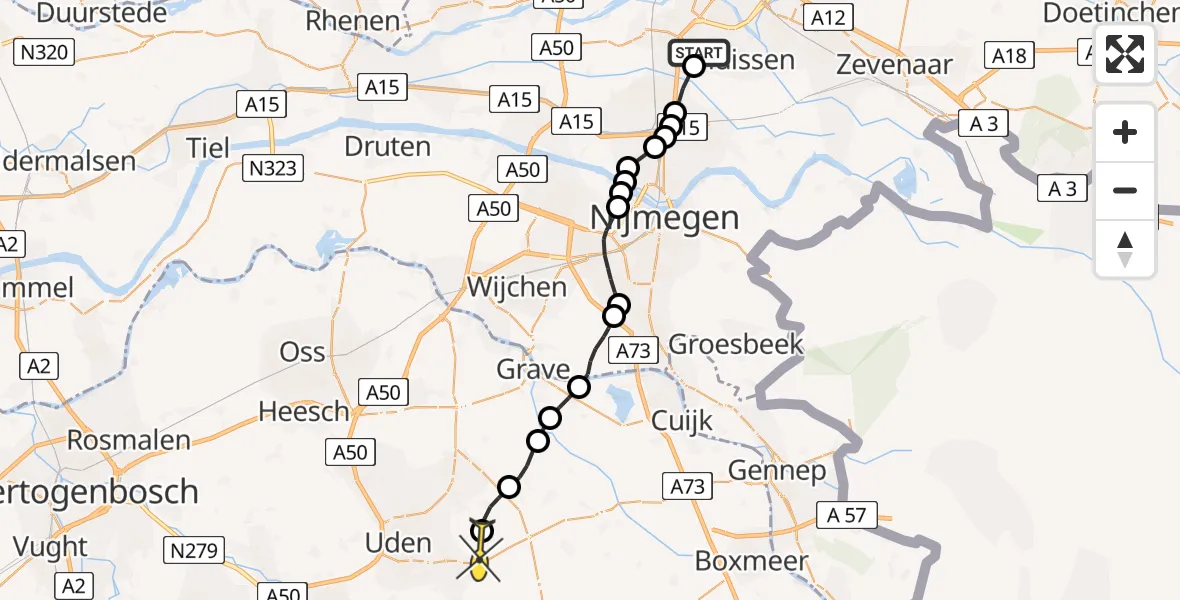 Routekaart van de vlucht: Lifeliner 3 naar Vliegbasis Volkel, Rijkerswoerdsestraat