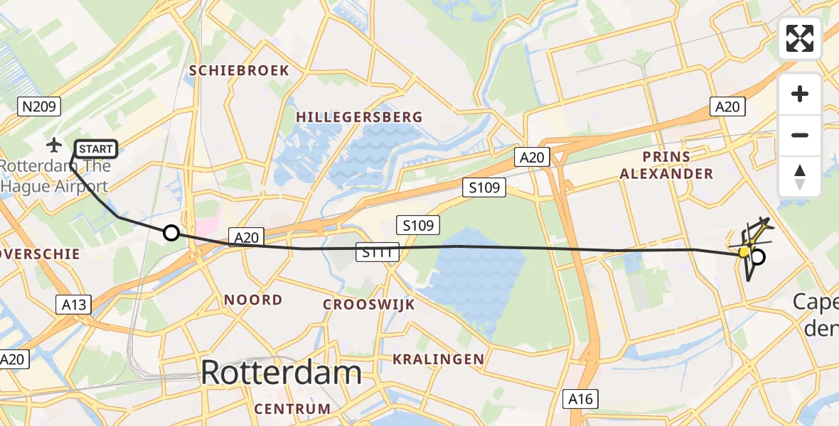 Routekaart van de vlucht: Lifeliner 2 naar Capelle aan den IJssel, Van der Duijn van Maasdamweg