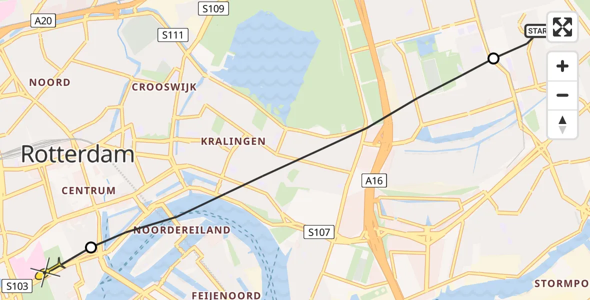 Routekaart van de vlucht: Lifeliner 2 naar Erasmus MC, John Bruijnzeelpad