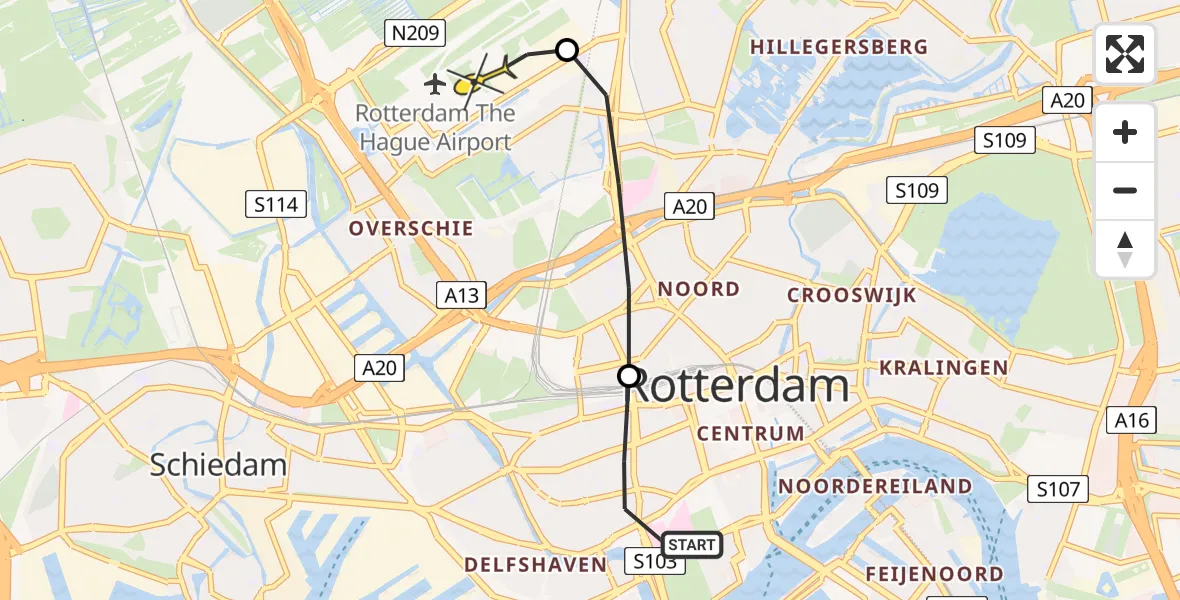 Routekaart van de vlucht: Lifeliner 2 naar Rotterdam The Hague Airport, Bellevoysstraat