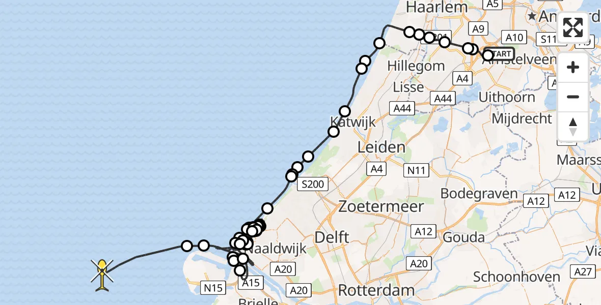 Routekaart van de vlucht: Politieheli naar Amsterdam-Bataviaweg