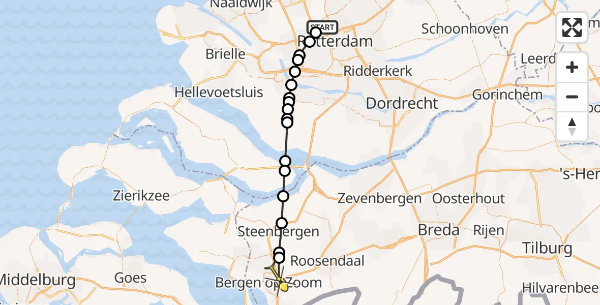 Routekaart van de vlucht: Lifeliner 2 naar Bergen op Zoom, Rhijnsburgstraat