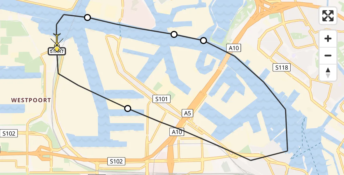 Routekaart van de vlucht: Lifeliner 1 naar Amsterdam Heliport, Maltaweg