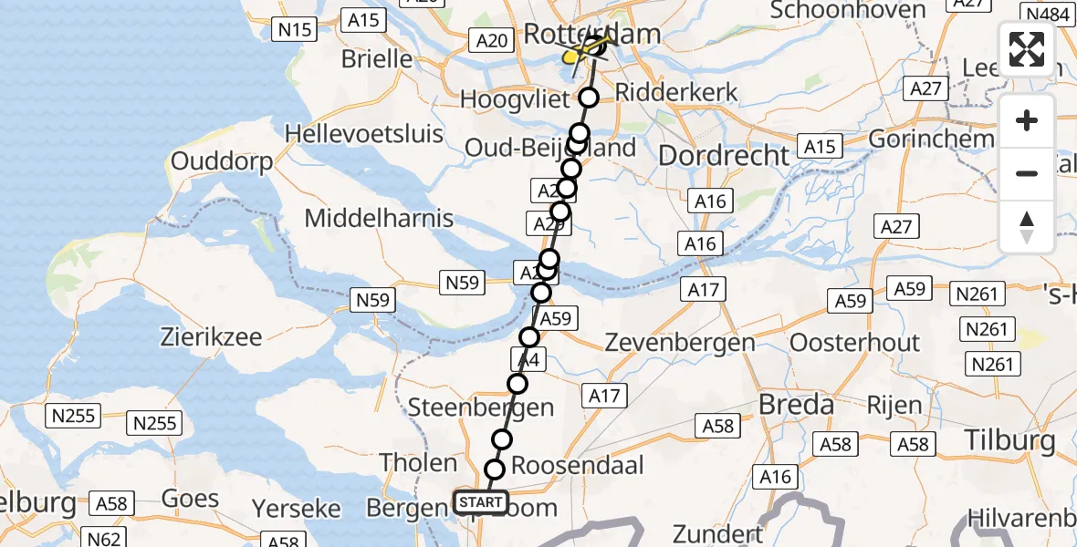 Routekaart van de vlucht: Lifeliner 2 naar Erasmus MC, Bergsebaan