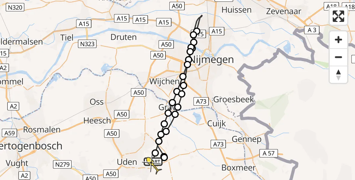 Routekaart van de vlucht: Lifeliner 3 naar Vliegbasis Volkel, Trentsedijk