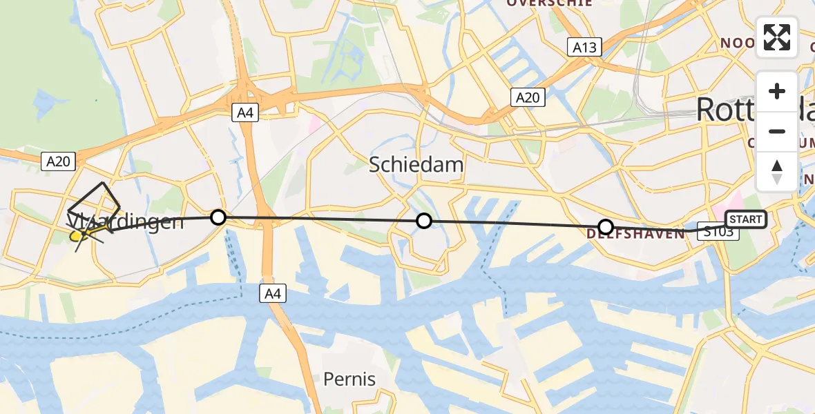 Routekaart van de vlucht: Lifeliner 2 naar Vlaardingen, Coolhaven