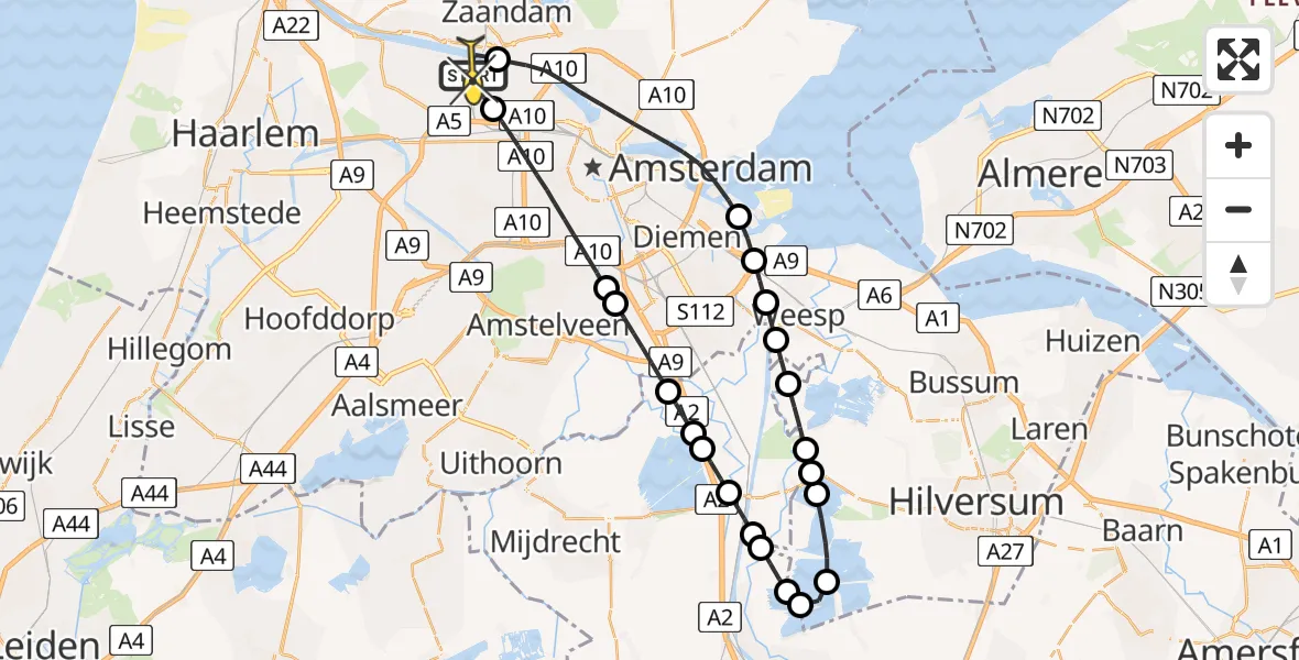 Routekaart van de vlucht: Lifeliner 1 naar Amsterdam Heliport, Corsicaweg