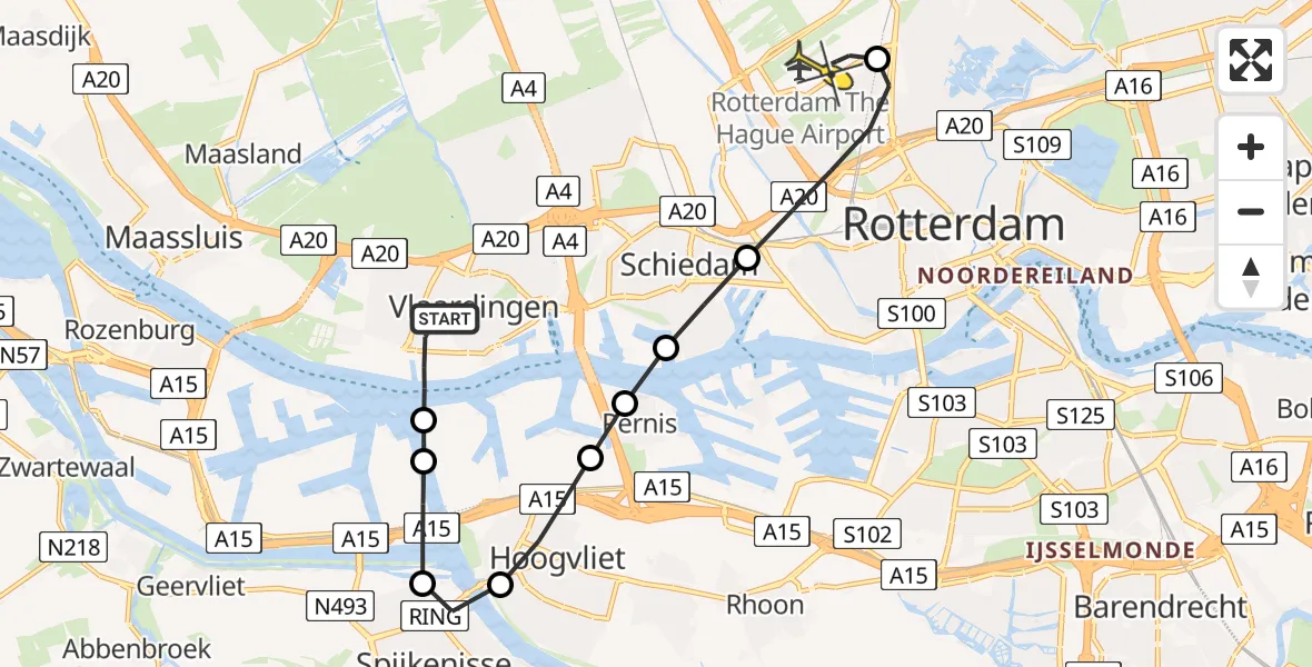 Routekaart van de vlucht: Lifeliner 2 naar Rotterdam The Hague Airport, Zevenmanshaven Oost